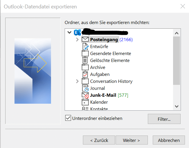 Outlook Ordner backup