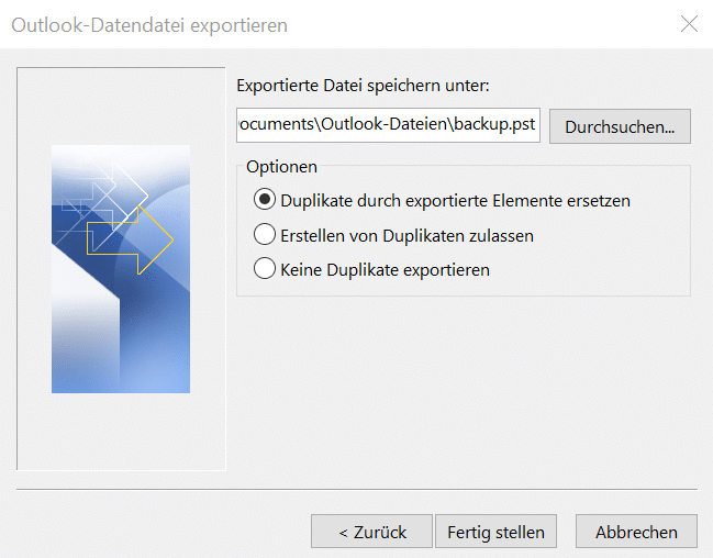 Pfad Outlook PST Datei